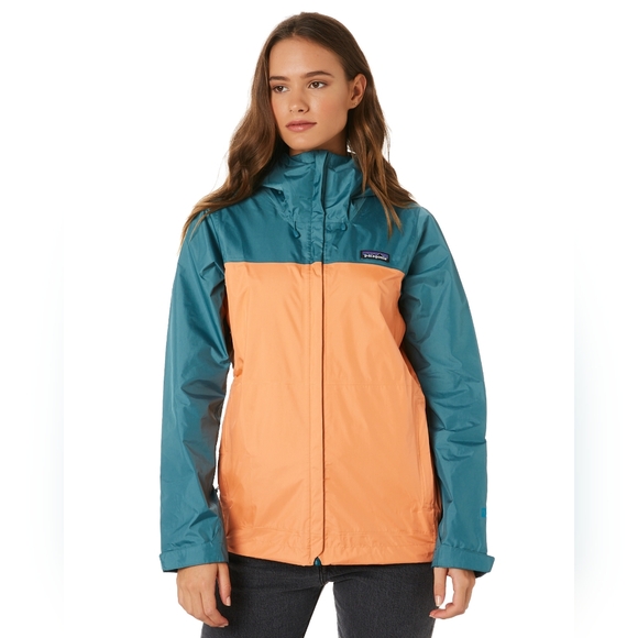Patagonia Jackets & Blazers - Patagonia Teal and Peach Lightweight Hooded Jacket